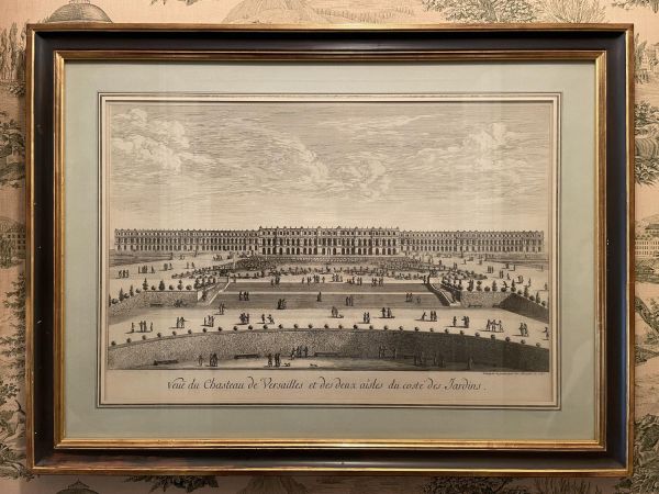 GRAVURE Vue du château de Versailles et des deux ailes du côté des