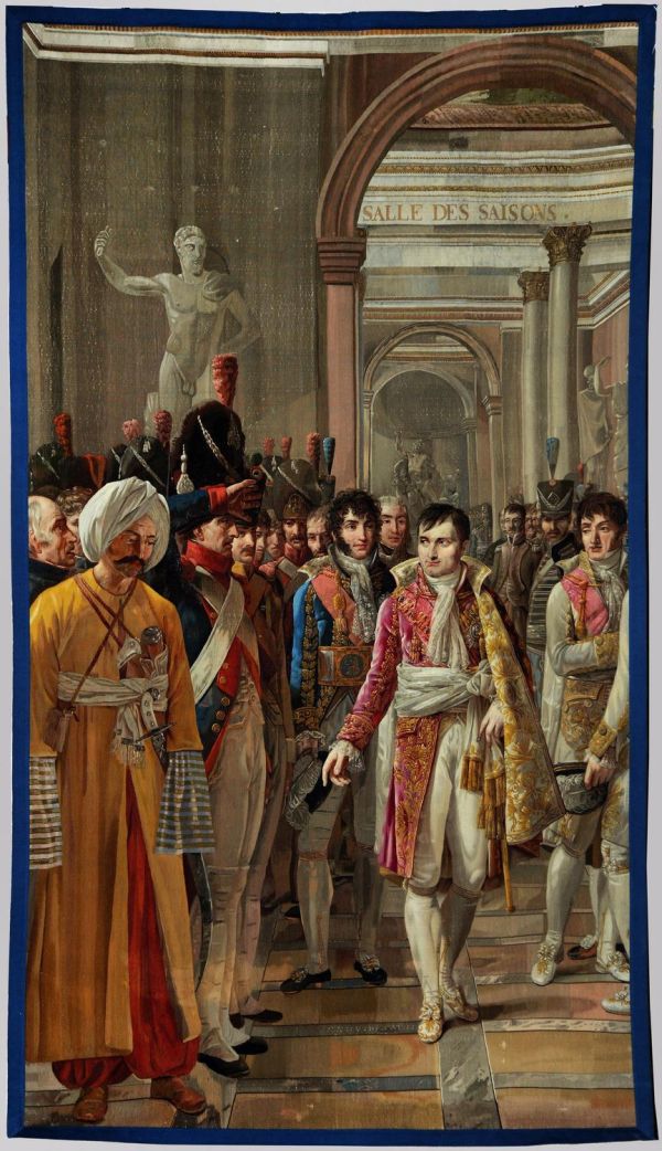 Napoléon reçoit au Louvre dans les salles du musée les députés de l'armée après son couronnement le 8/12/1804