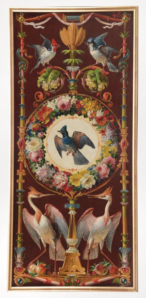 Modèle pour une feuille de paravent en tapisserie de Beauvais du meuble aux Oiseaux