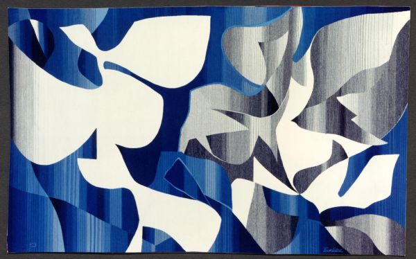 Des feuilles oiseaux sur une vigne bleue 