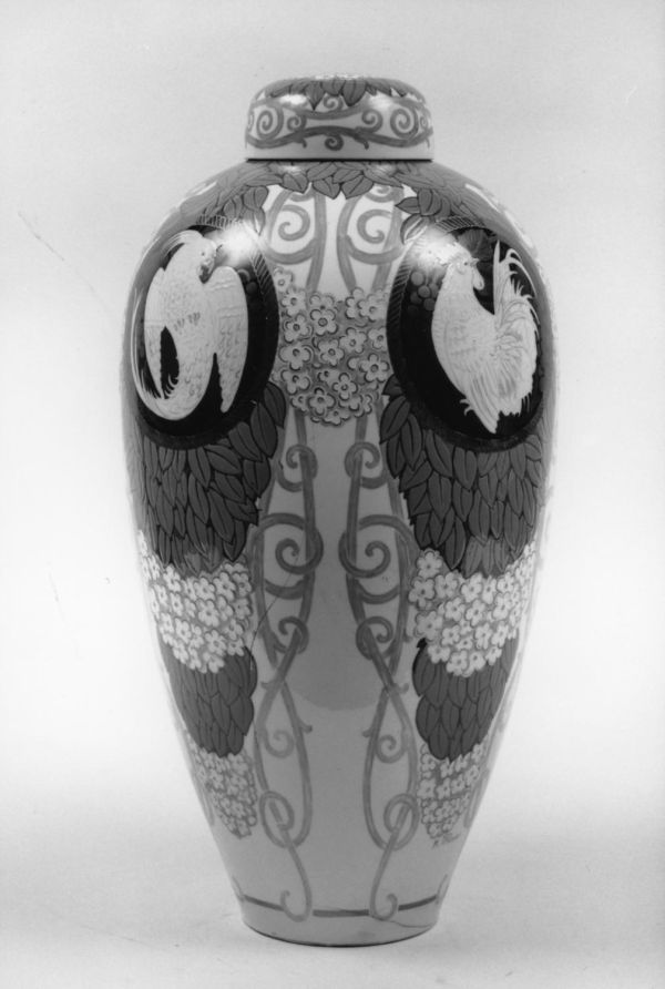Vase à couvercle à oiseaux, fleurs